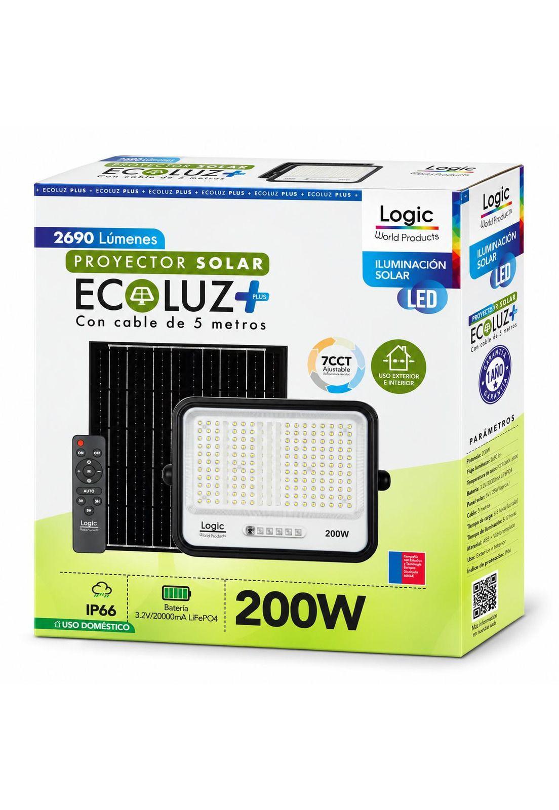 Proyector LED 200W con Panel Solar Independiente + Cable 5MT-7