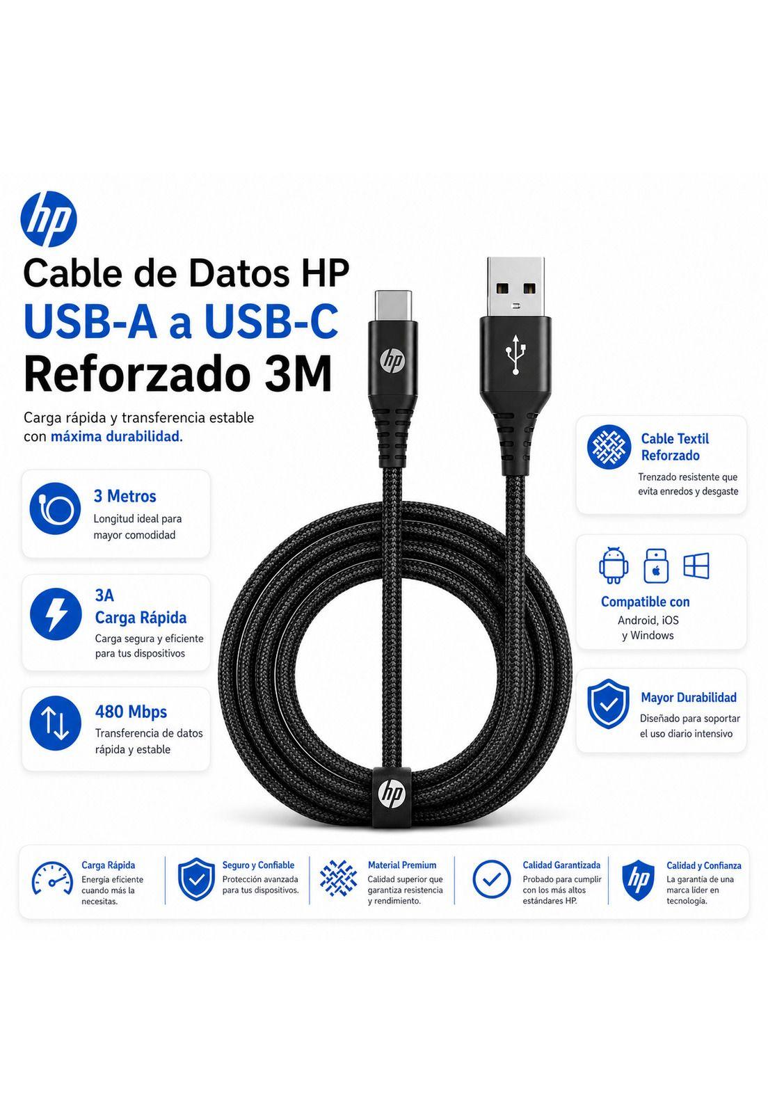 Cable de Datos HP USB-C A USB 3.0 REFORZADO 3M  / 3A-6