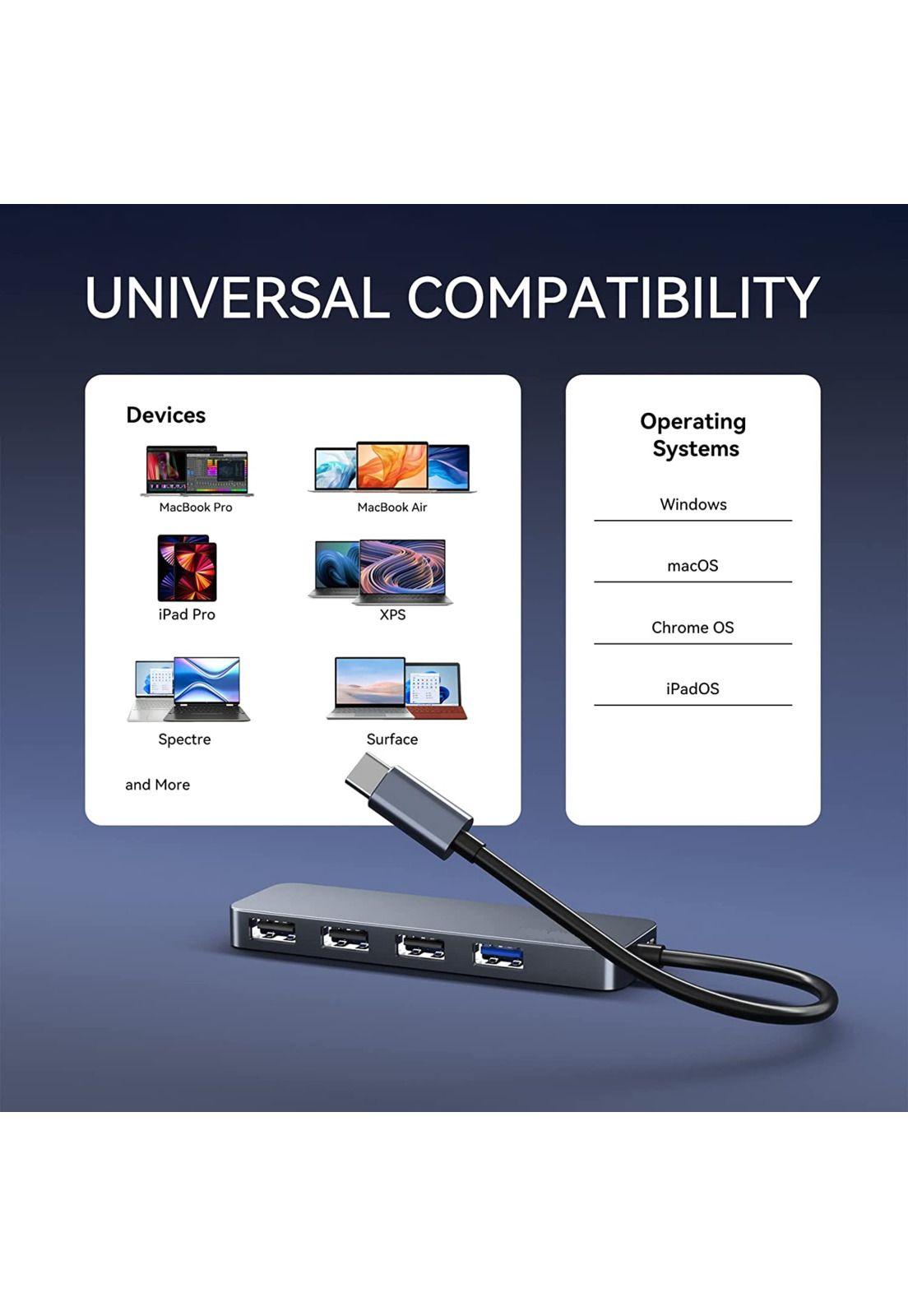 Hub USB-C 3.0 High Speed 5 Gbps Aluminium Flat 4 Puertos USB-4