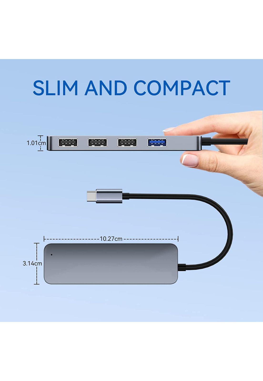 Hub USB-C 3.0 High Speed 5 Gbps Aluminium Flat 4 Puertos USB-5
