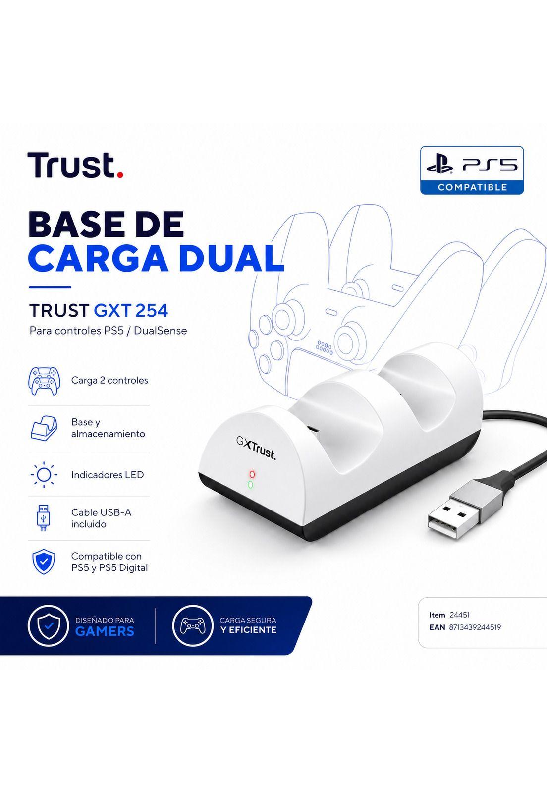 Base Carga Dual para Controles PS5 DualSense Trust GXT 254-6