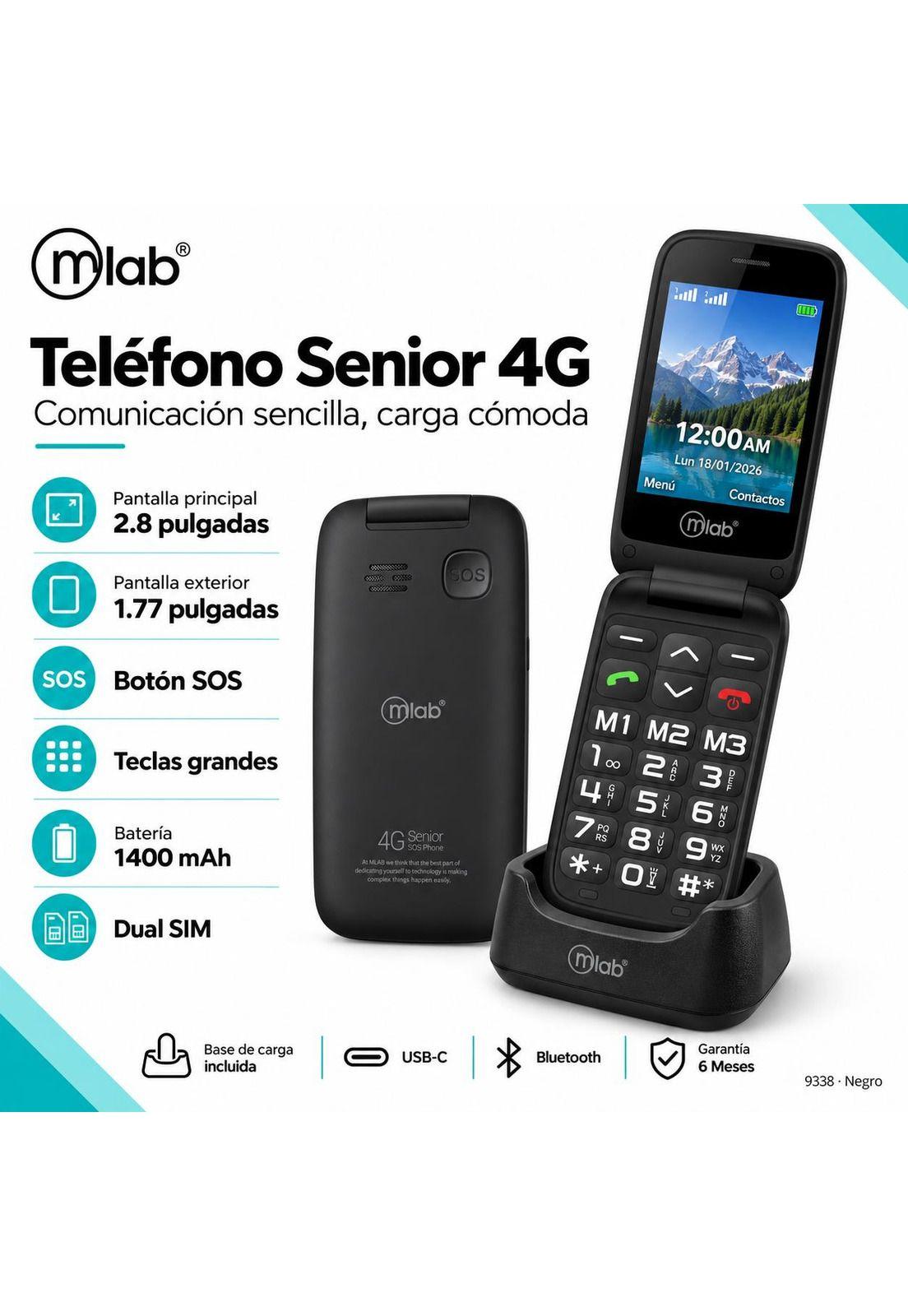 Teléfono Senior Adulto Mayor 4G Almeja con Base de  Carga Inalámbrica-5