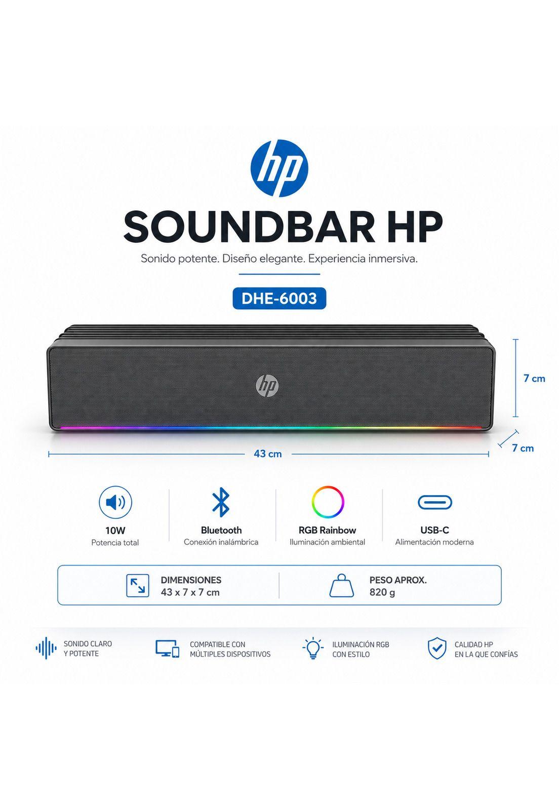Soundbar HP Multimedia Stereo con Luces Rgb 6 Watts DHE-6003-6