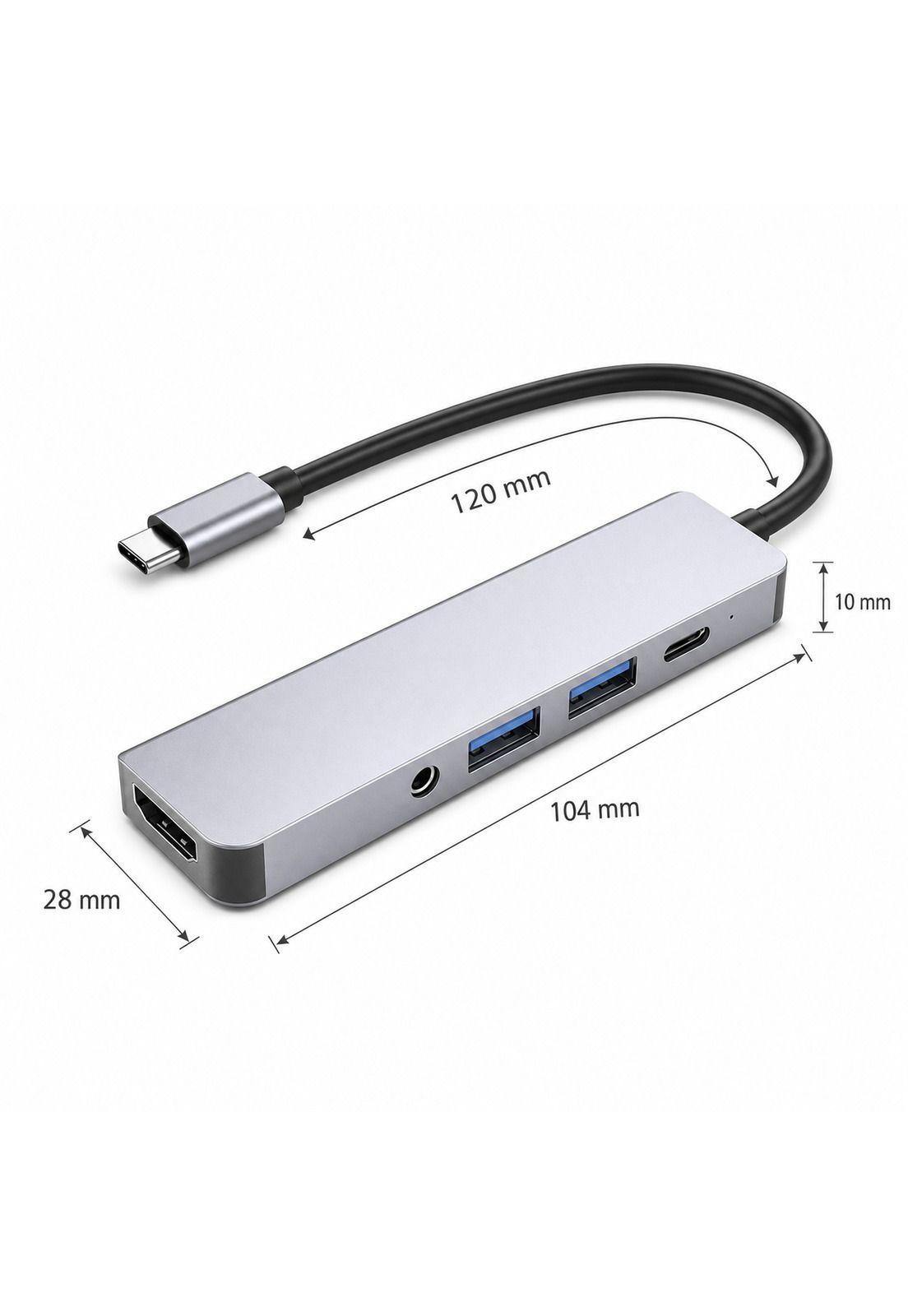 Adaptador Hub Usb-C Multipuertos 5 En 1 (Hdmi, Jack, Usb, Usb C)-5
