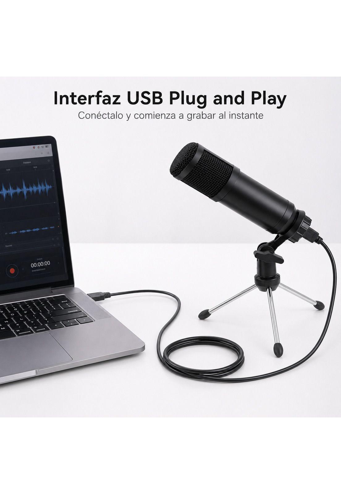 Micrófono Streaming USB Condensador de Estudio C/ Trípode-5