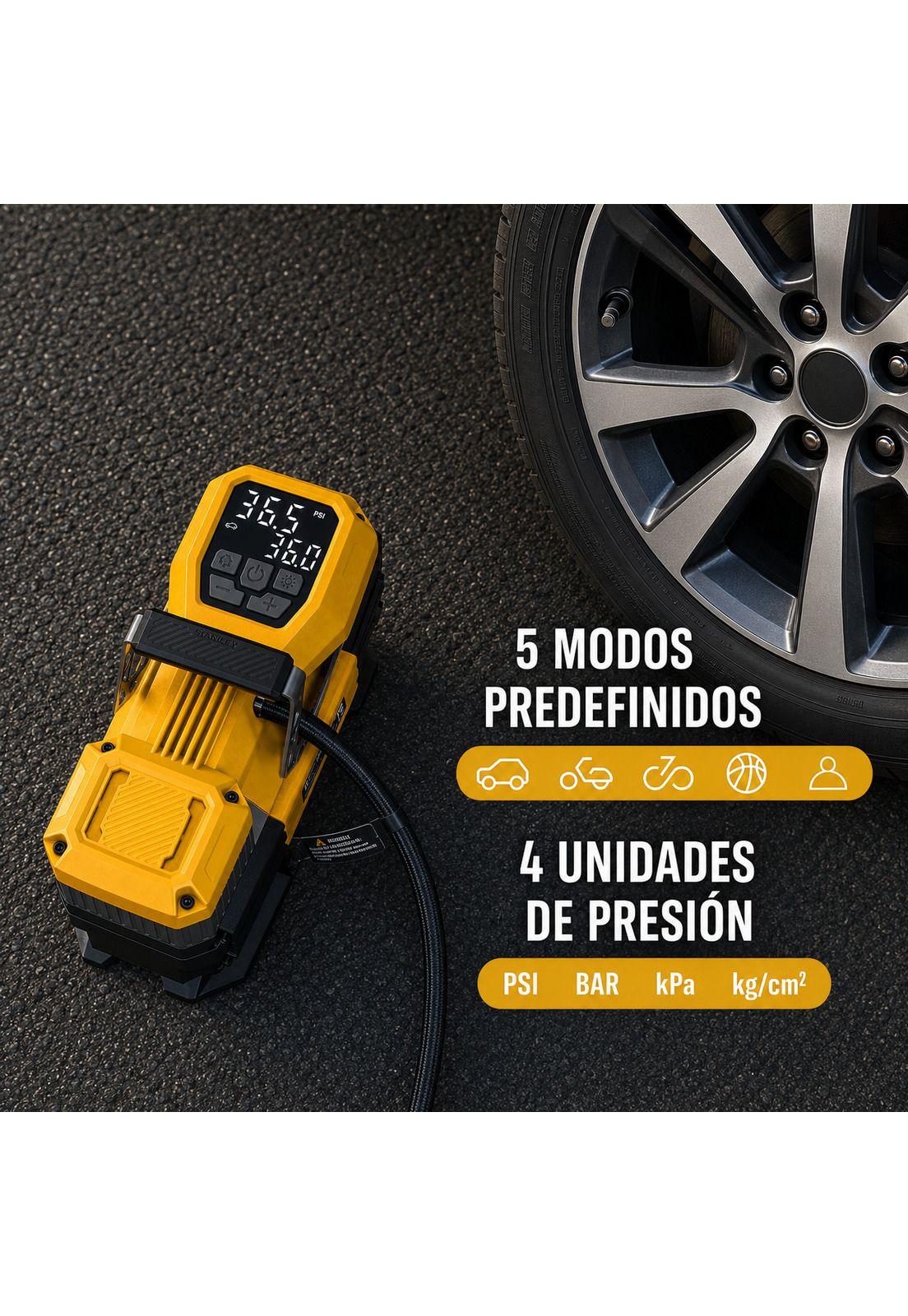 Inflador de Neumáticos Stanley 12V Autos-4x4-Camiones 145 PSI Max-5