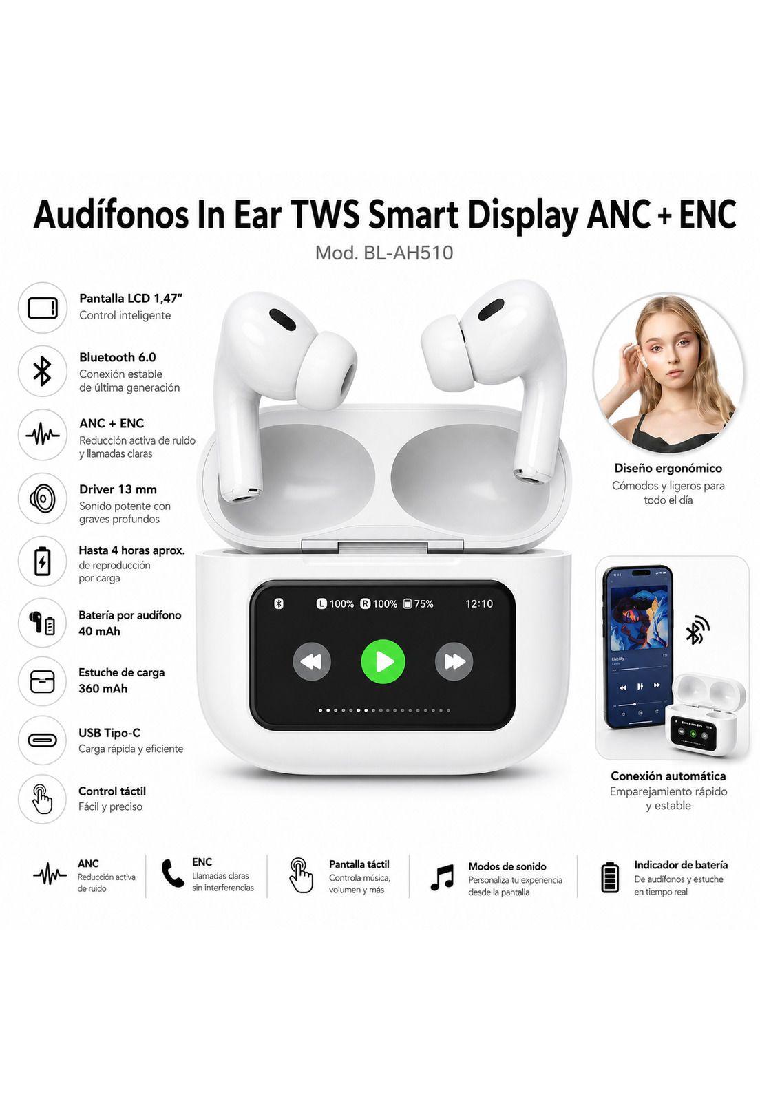 Audífonos In Ear TWS con Display LED Smart ANC Touch Edition-6