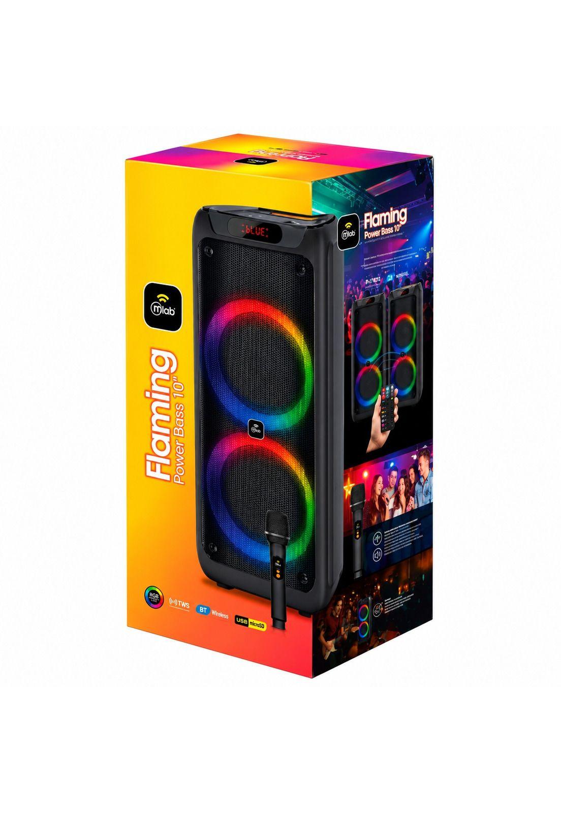Parlante Karaoke 10" Mlab Flaming Power Bass Dual MicWireless 75W RMS Black Edition-9