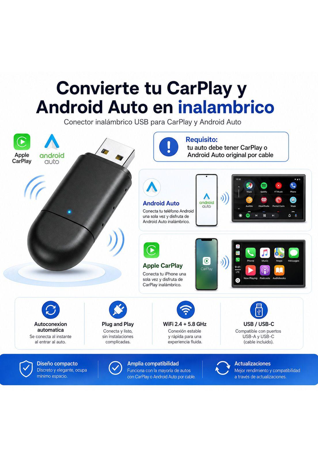 Conversor Inalámbrico para transmitir CARPLAY & ANDROID Auto Wireless-5