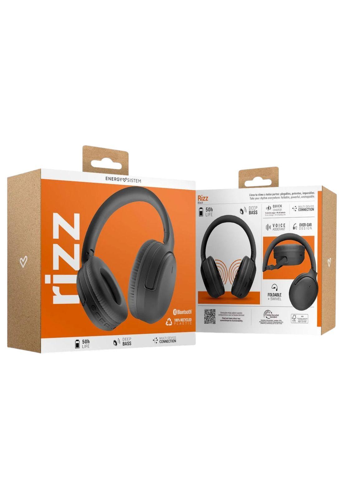 Audífonos Bluetooth Energy Sistem Rizz Fold Black Deep Bass 50Hrs-6