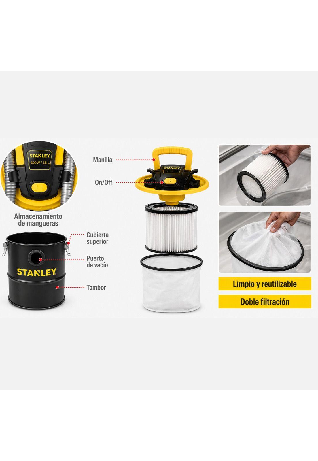 Aspiradora de Cenizas y Partículas Finas Stanley 15 Litros-5