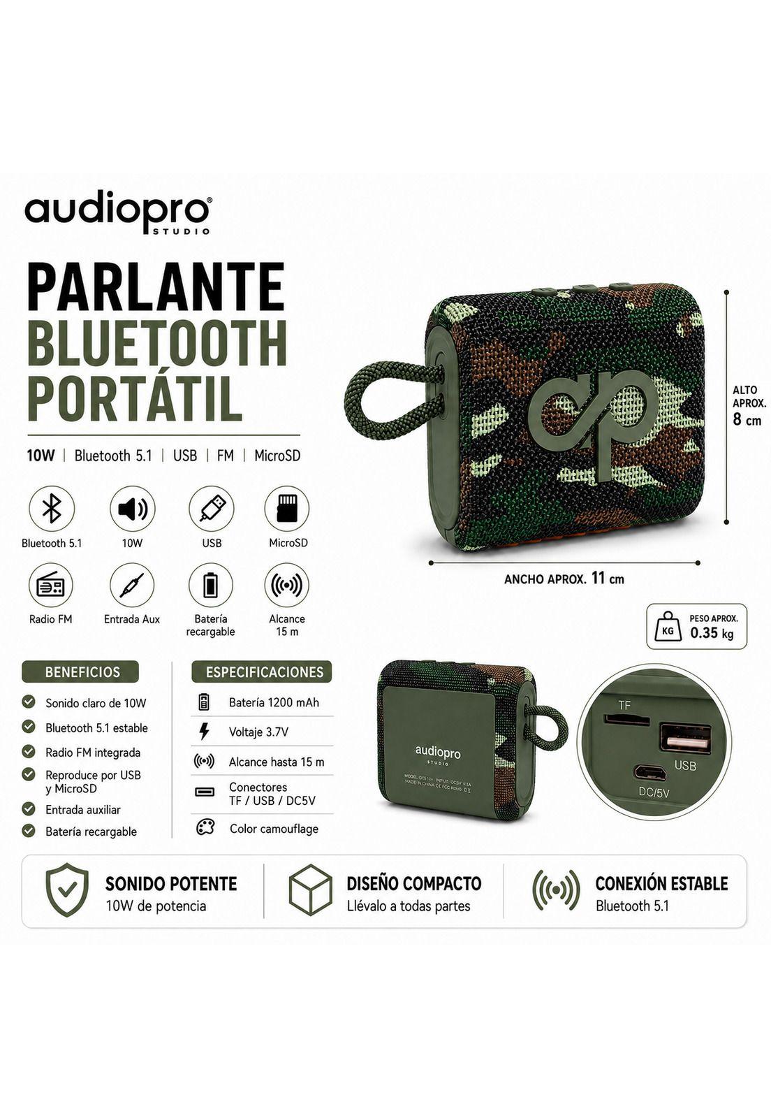 Parlante Portátil Bluetooth Sound GO USB-FM-SD 10W Military-9