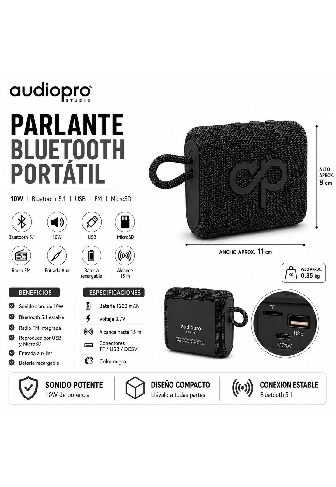 Parlante Portátil Bluetooth Sound GO 10W USB-FM-MicroSD Negro-7