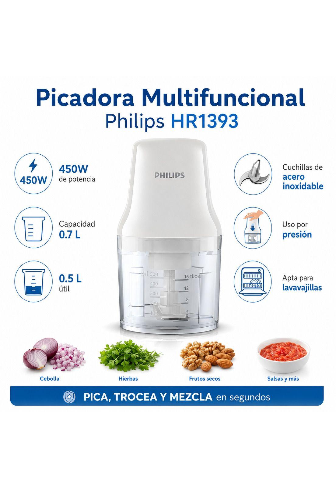 Picadora Philips HR1393 Multifuncional 700ML - 450W - Inox-5