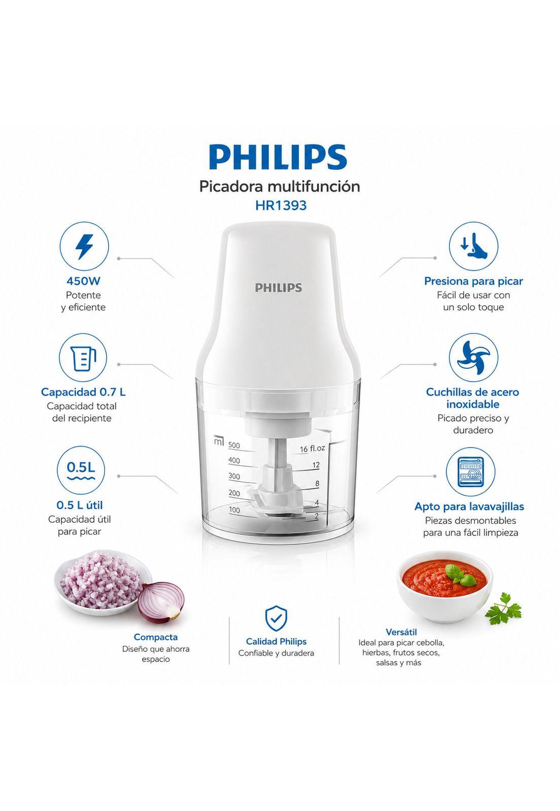 Picadora Philips HR1393 Multifuncional 700ML - 450W - Inox-6