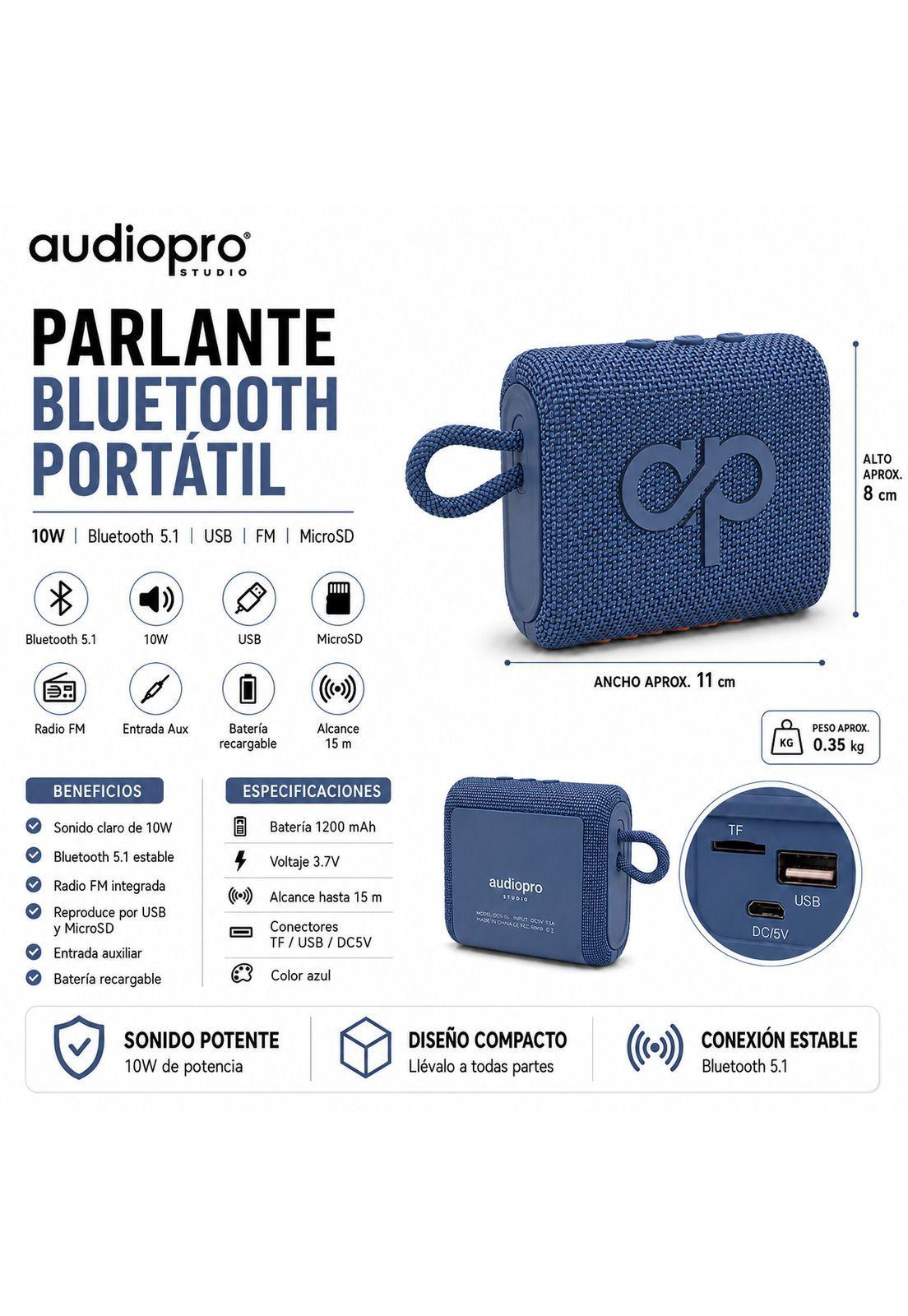 Parlante Portátil Bluetooth Sound GO 10W USB-FM-MicroSD Azul-7