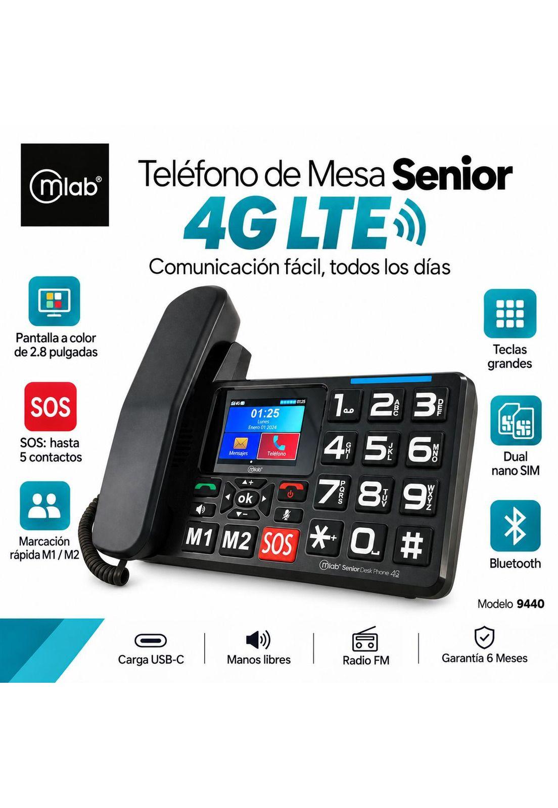 Teléfono Senior de Mesa 4G LTE con Pantalla y Botón S O S-3