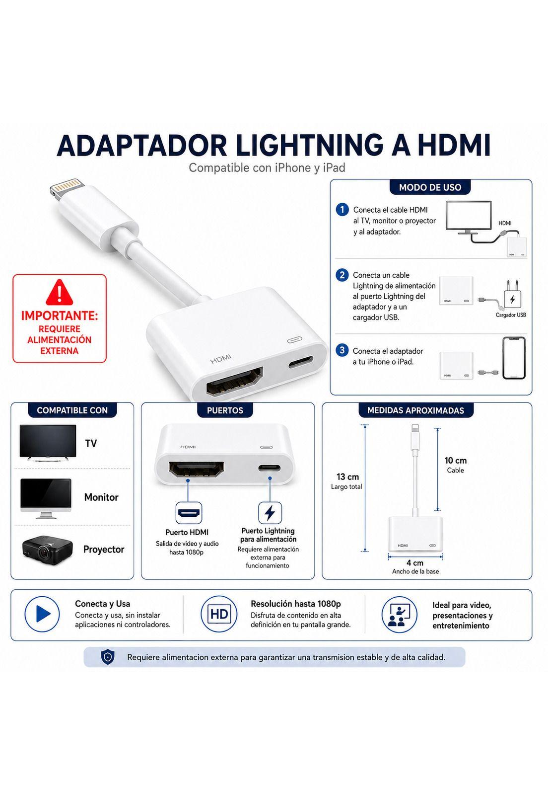 Adaptador Lightning A HDMI para iPhone / iOS/ iPad TL-113-6