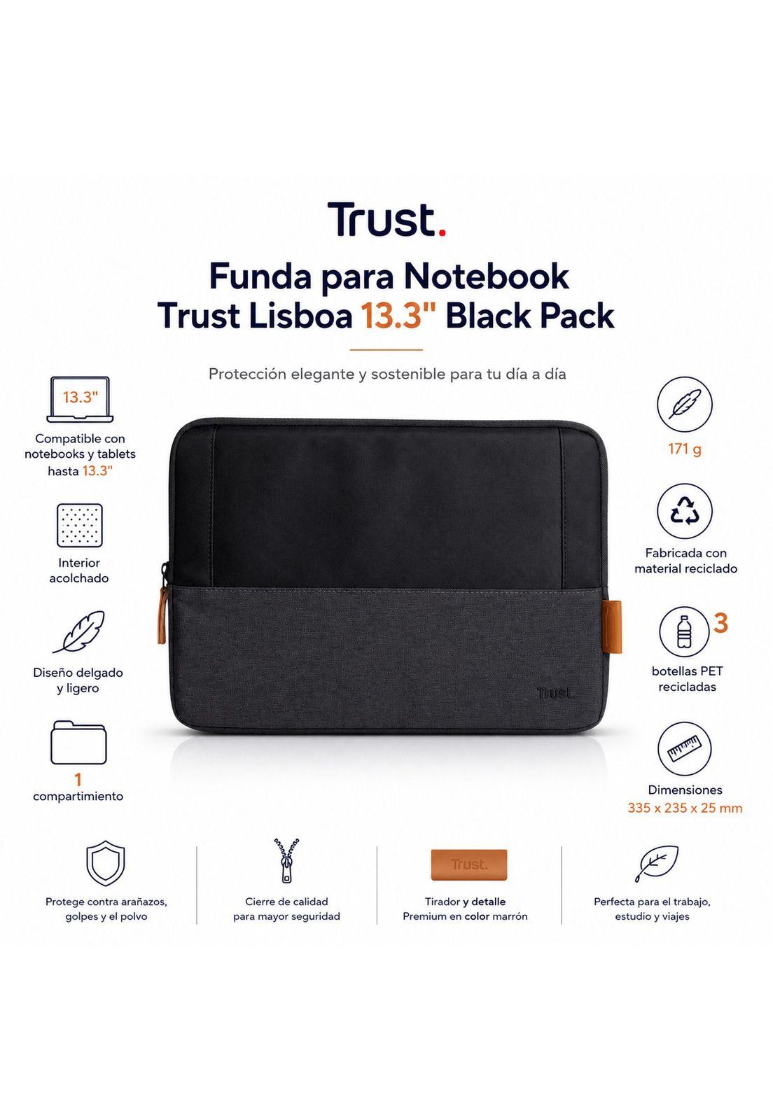 Funda para Notebooks 13.3"  Trust Lisboa Black Pack-4