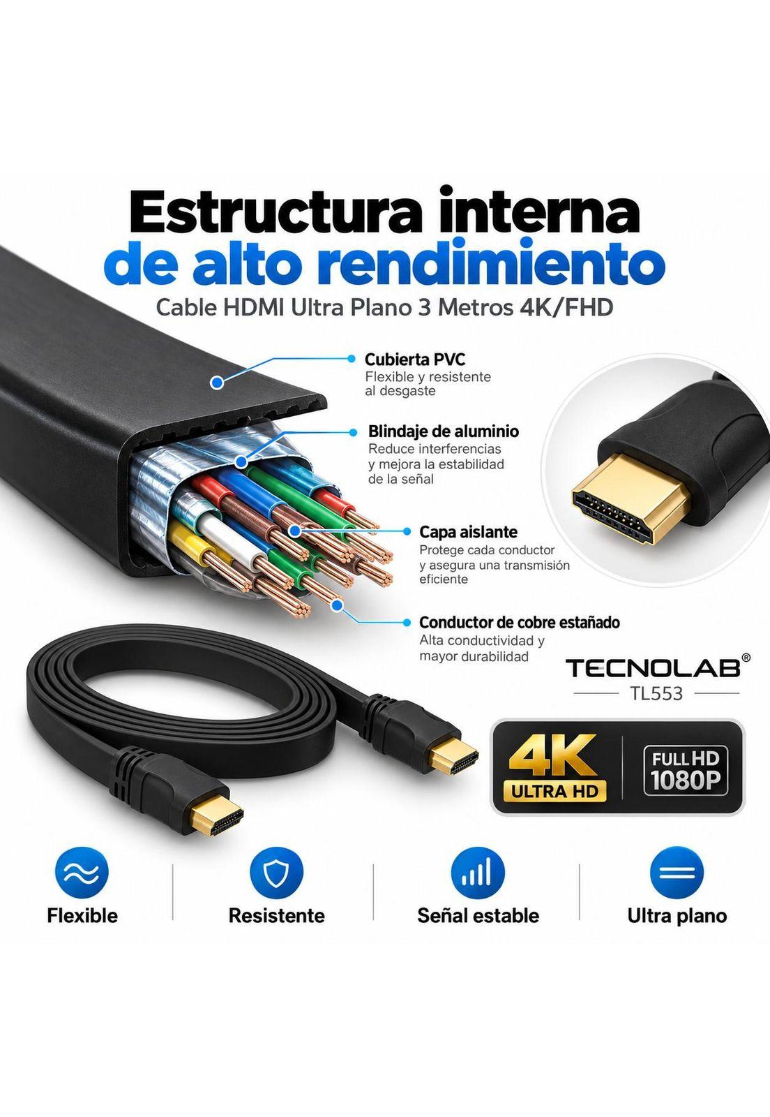 Cable HDMI Plano de 3 Metros con Compatibilidad 4K/FHD FT30-5