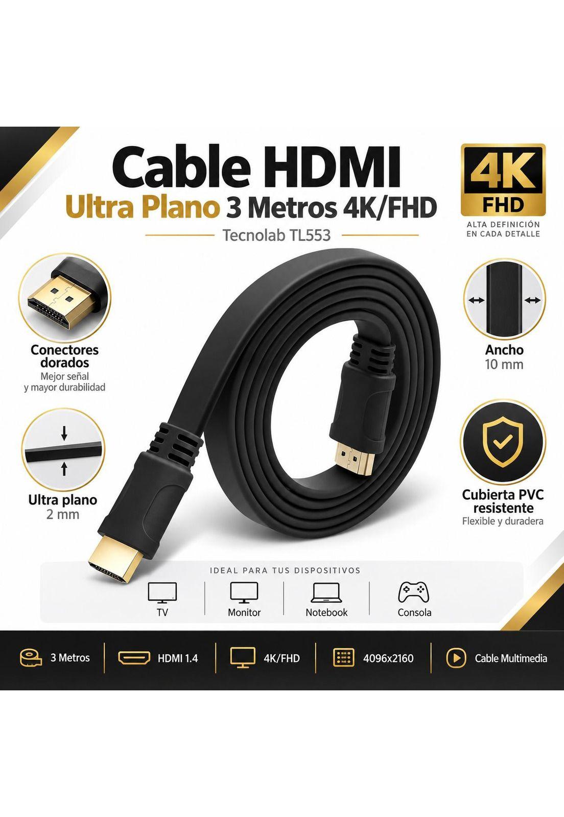 Cable HDMI Plano de 3 Metros con Compatibilidad 4K/FHD FT30-6