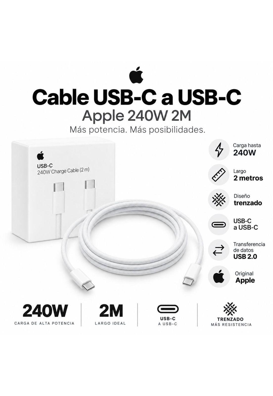 Cable USB-C a USB-C Apple 240W High Power White 2MT Original-2