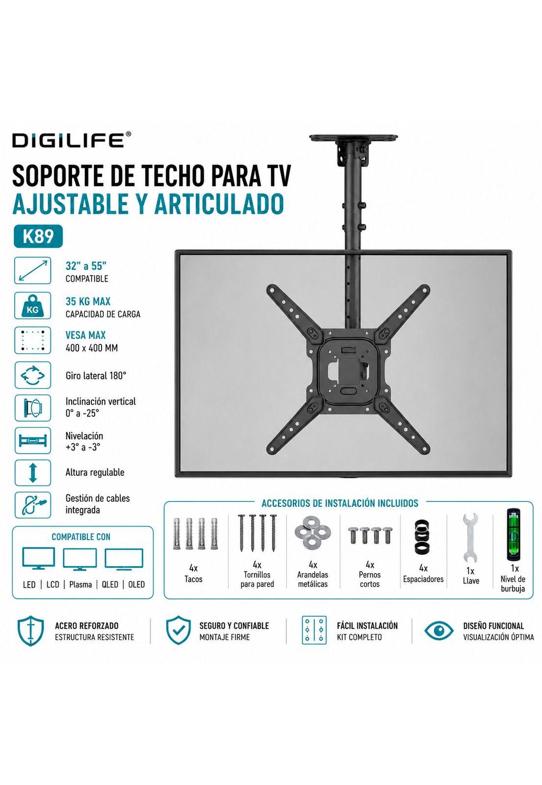 Soporte de TV de 32" a 55" para Techo de Acero Reforzado K89-6