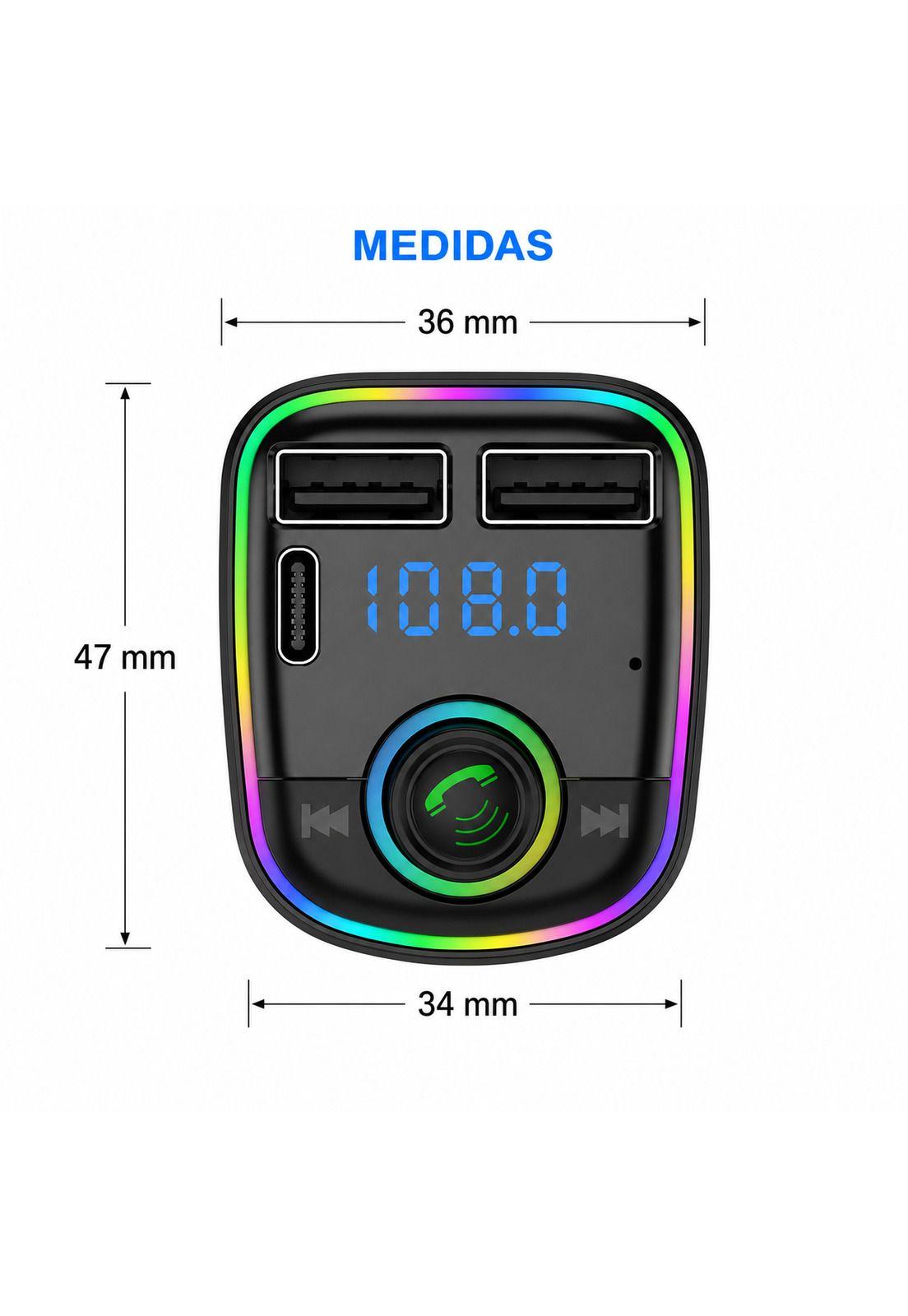 Transmisor FM Bluetooth + Puerto Quick Charge 20W 12/24V RGB-4