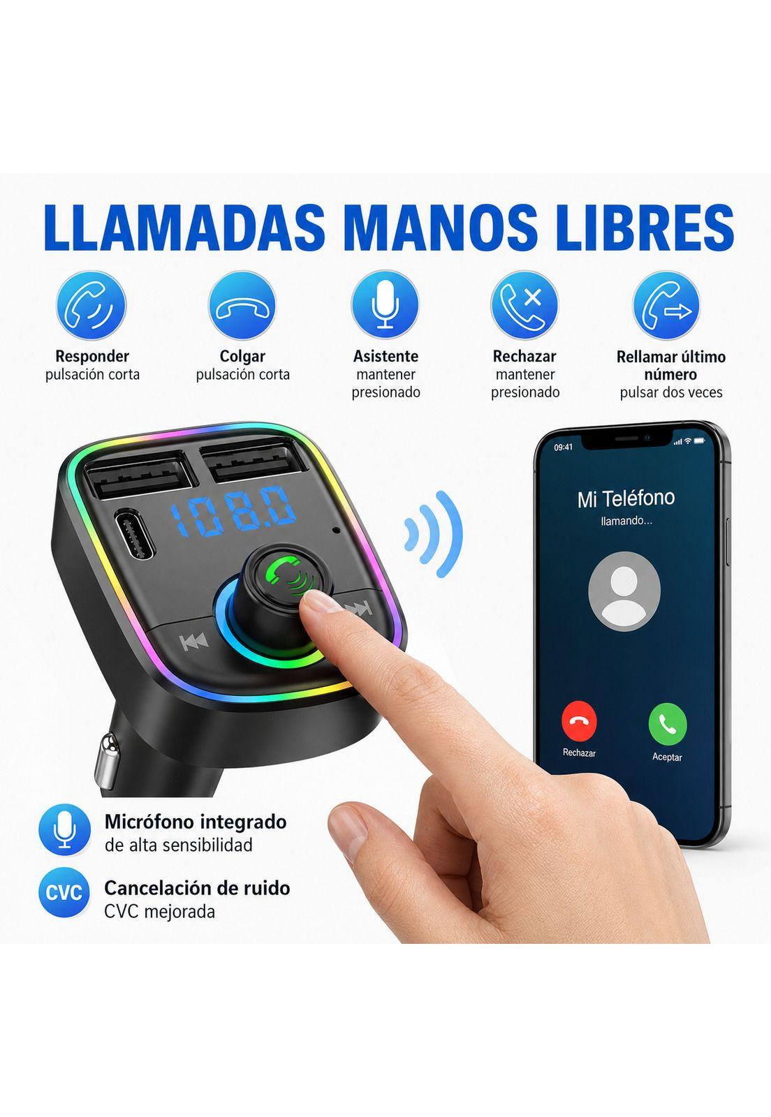 Transmisor FM Bluetooth + Puerto Quick Charge 20W 12/24V RGB-5