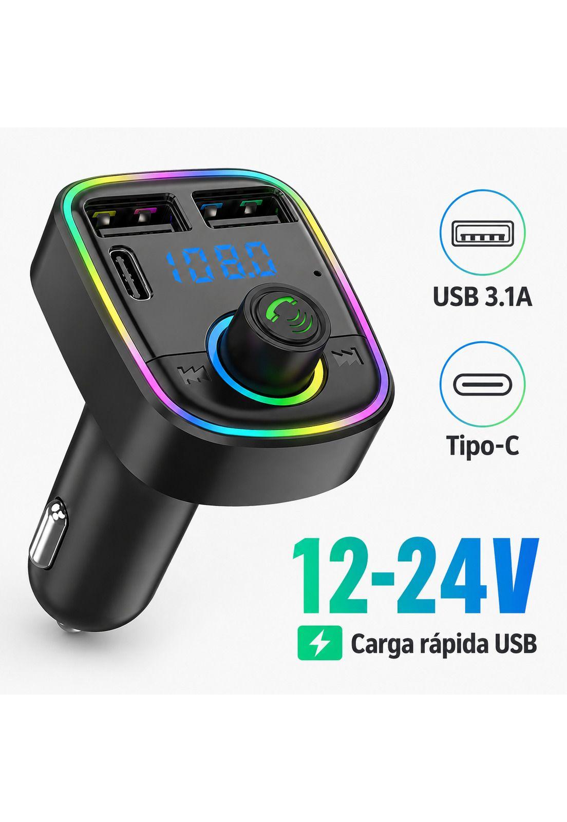 Transmisor FM Bluetooth + Puerto Quick Charge 20W 12/24V RGB-6