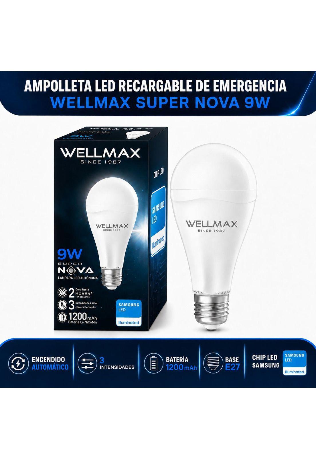 Ampolleta LED Recargable de Emergencia Wellmax Super Nova 9W-4