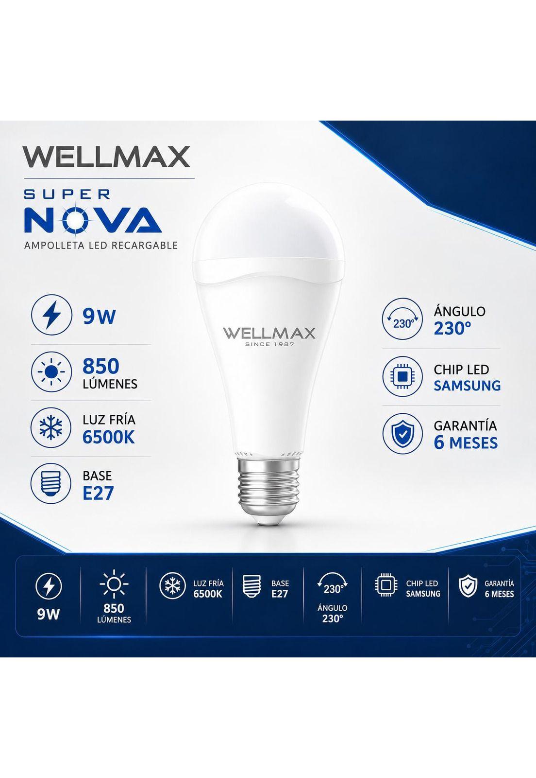Ampolleta LED Recargable de Emergencia Wellmax Super Nova 9W-6
