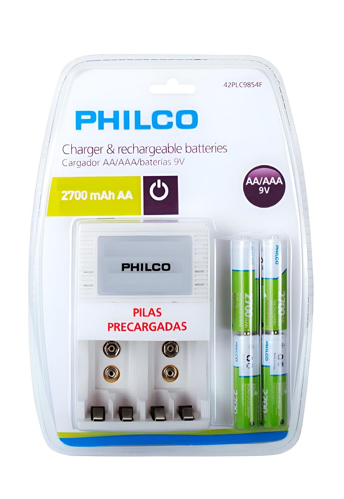 Cargador De Pilas + 4 Pilas AA 2700 mAh Pre Cargadas Philco-0