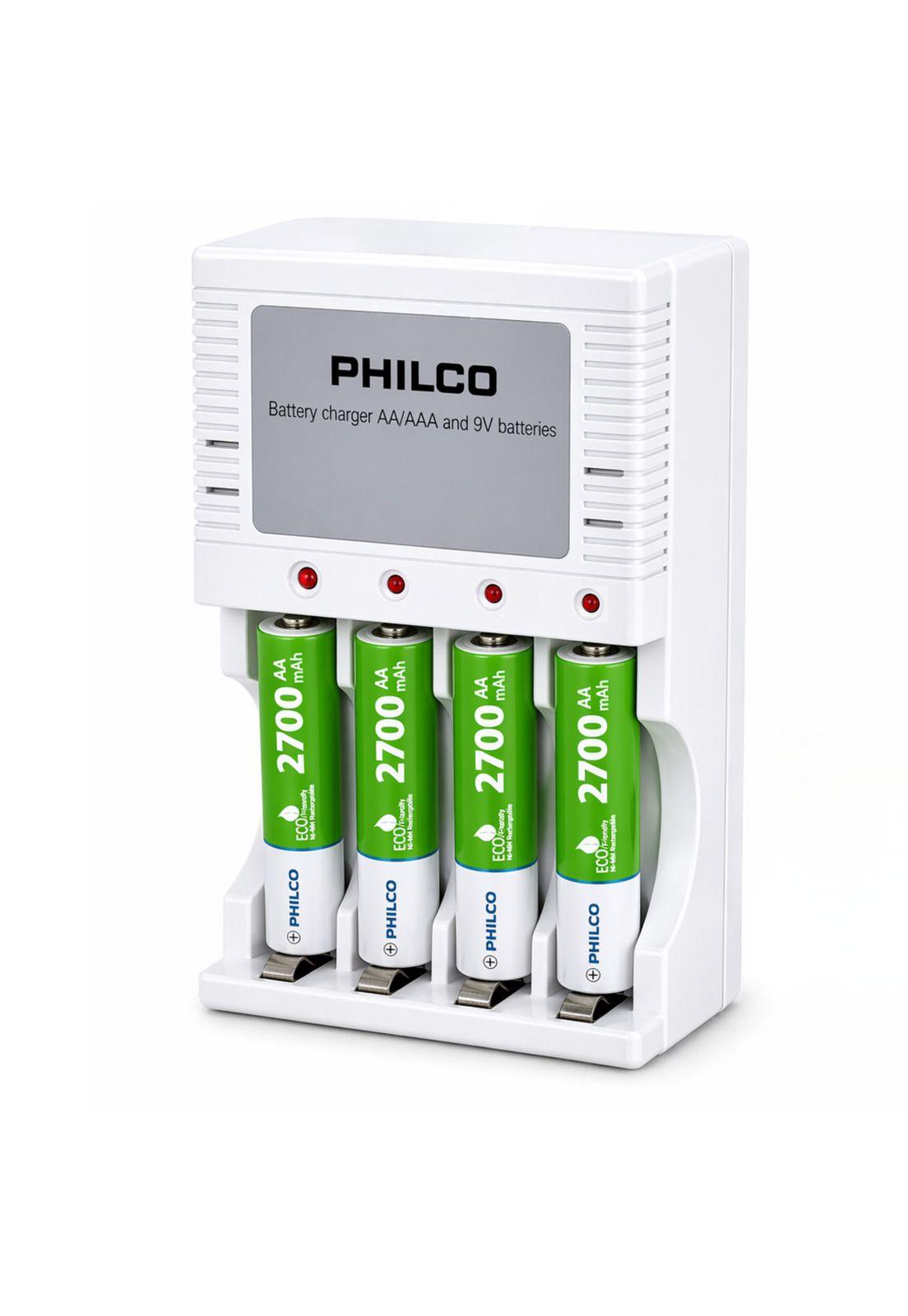 Cargador De Pilas + 4 Pilas AA 2700 mAh Pre Cargadas Philco-0