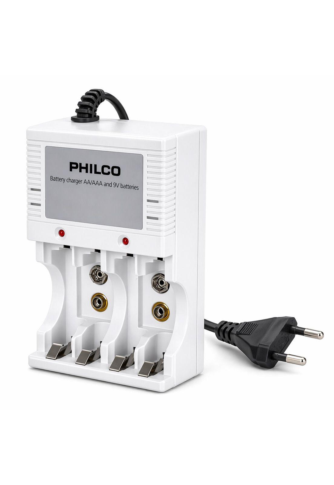 Cargador De Pilas + 4 Pilas AA 2700 mAh Pre Cargadas Philco-1