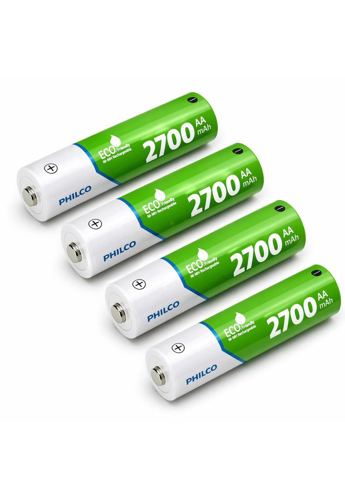 Cargador De Pilas + 4 Pilas AA 2700 mAh Pre Cargadas Philco-2