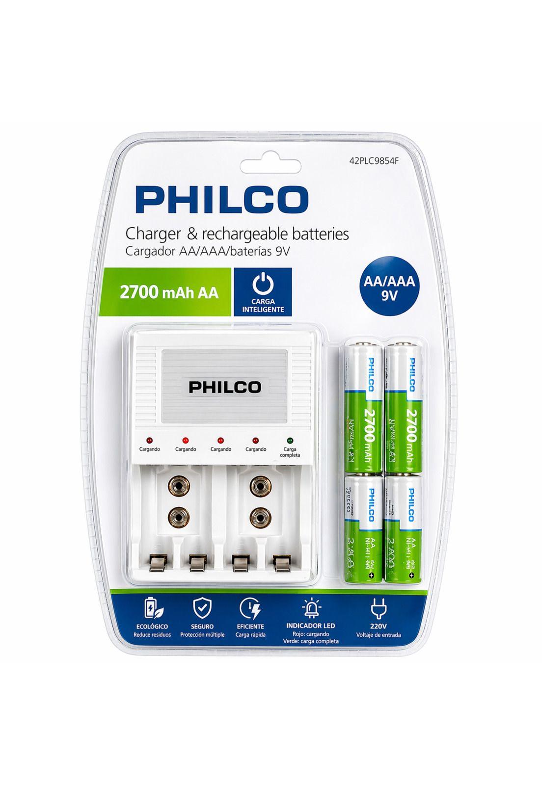 Cargador De Pilas + 4 Pilas AA 2700 mAh Pre Cargadas Philco-3