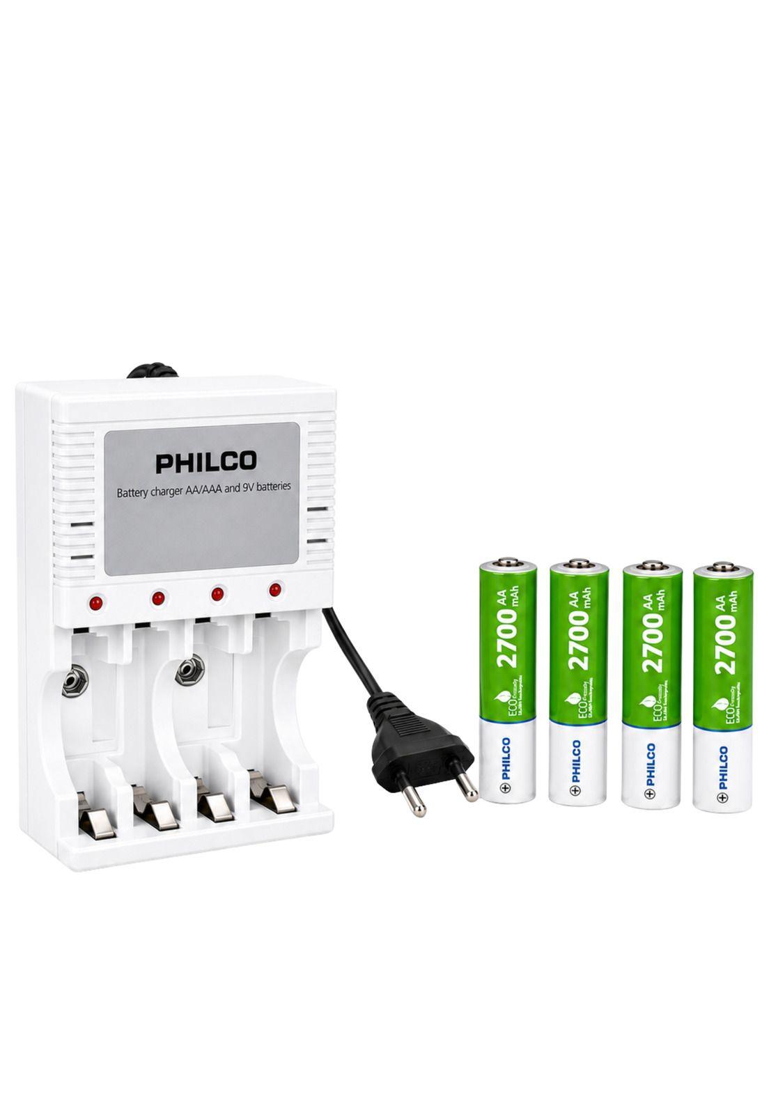 Cargador De Pilas + 4 Pilas AA 2700 mAh Pre Cargadas Philco-3