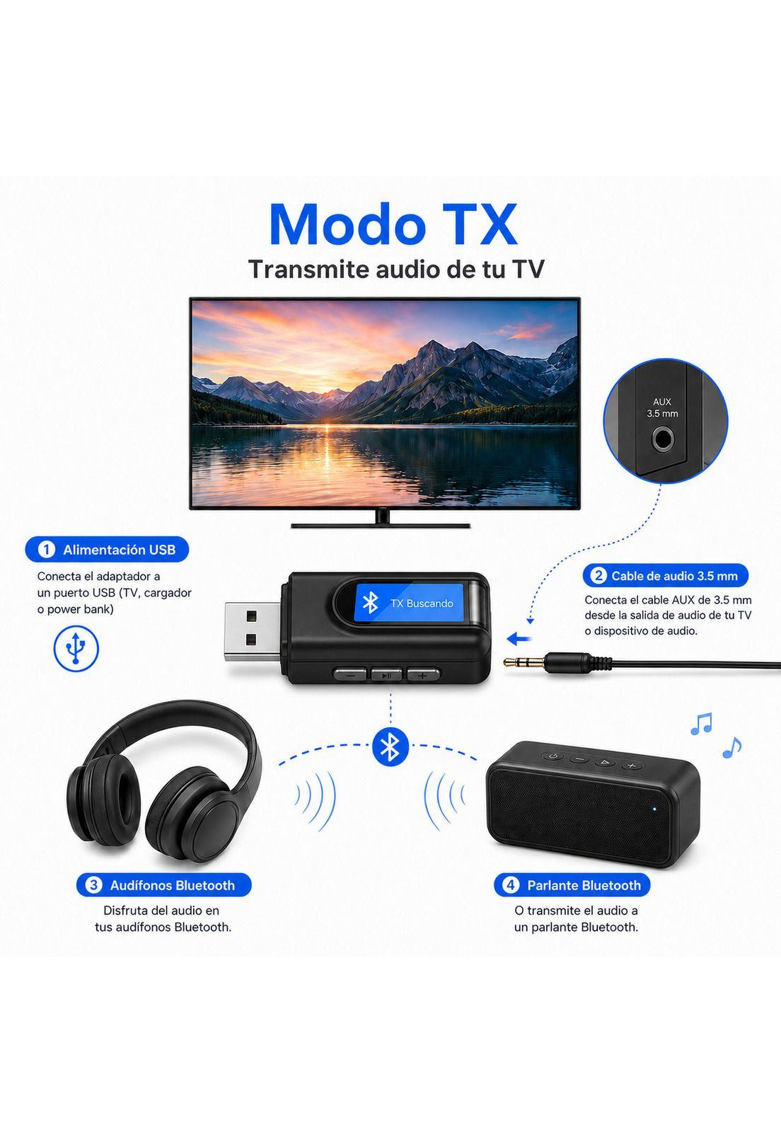 Transmisor y Receptor Bluetooth de Audio y Datos RX - TX  BT 5.0 Pantalla LCD-4