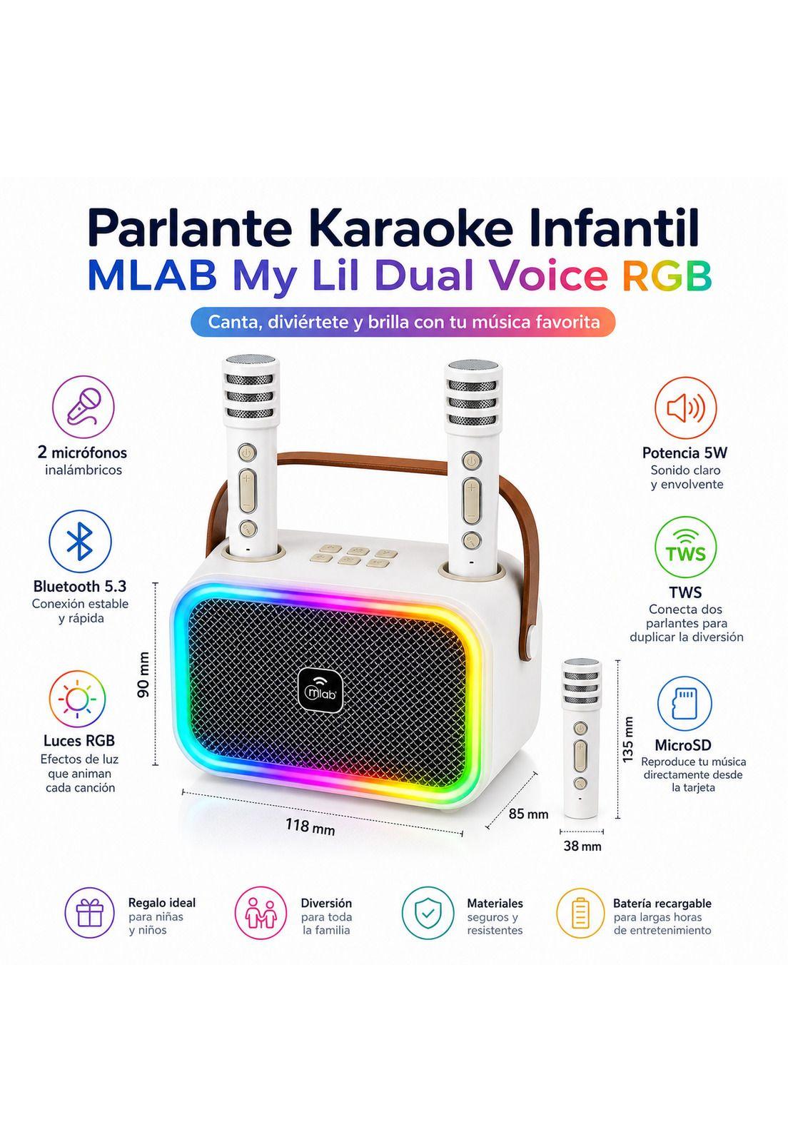 Karaoke de Niños + 2 Micrófonos Inalámbricos Blanco My Lil Dual Voice RGB-5