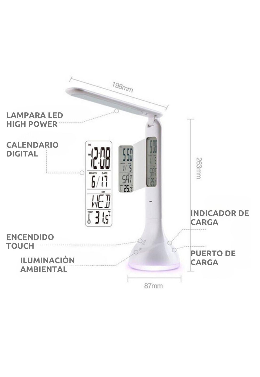 Lampara de Escritorio LED Recargable Touch con Reloj DL368-7