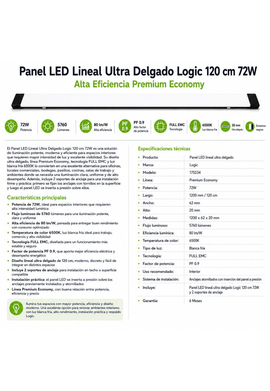 Panel LED Lineal Ultra Delgado 120 cm 72W  Alta Eficiencia-6