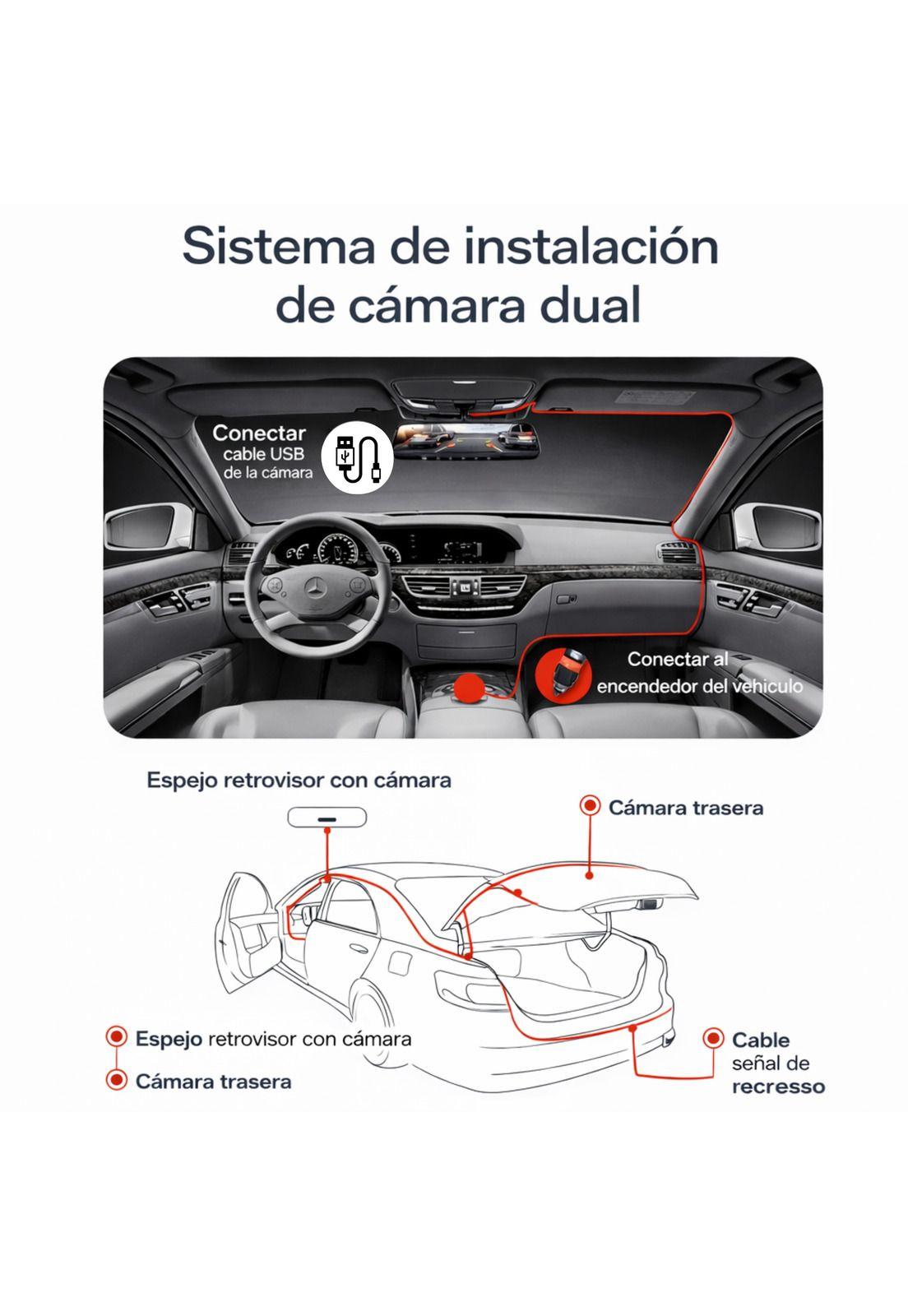 Dashcam Espejo Retrovisor Dual Cámara Frontal y Trasera FHD-4