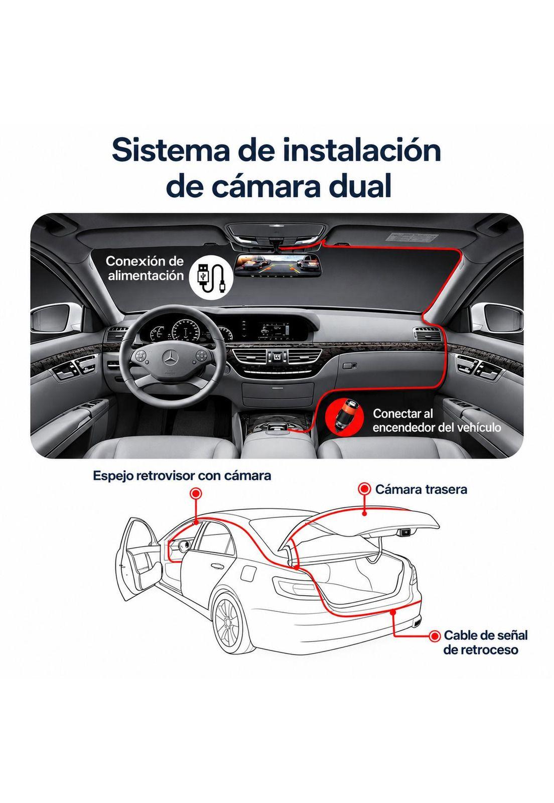 Dashcam Espejo Retrovisor Dual Cámara Frontal y Trasera FHD-4