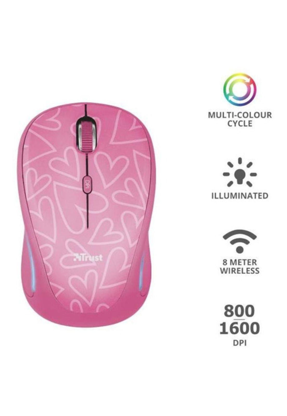 Mouse Inalambrico Rosado Retro Iluminado Rgb Trust Yvi 22336-4