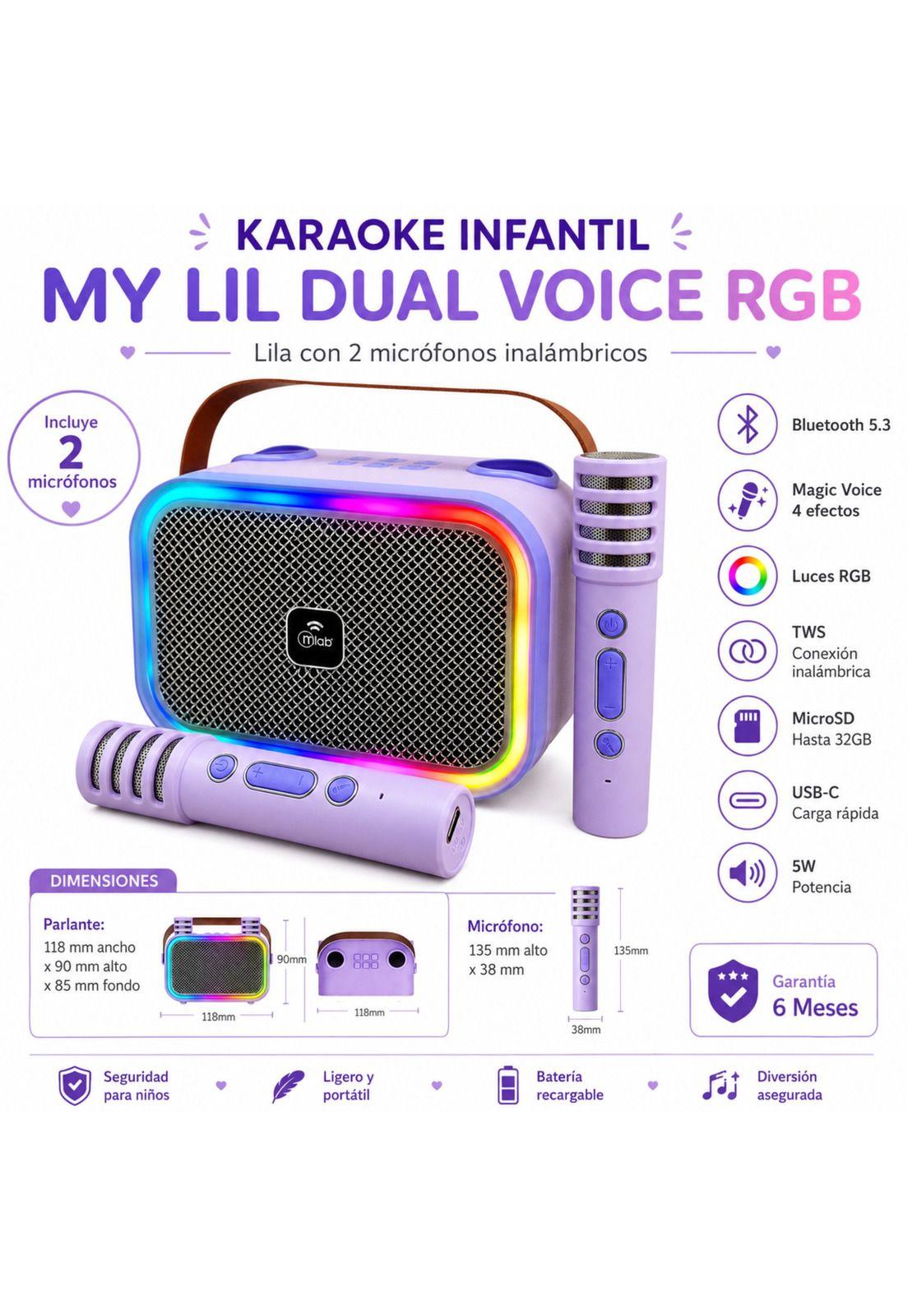 Karaoke Infantil RGB con 2 Micrófonos Inalámbricos Lila My Lil Dual Voice-8