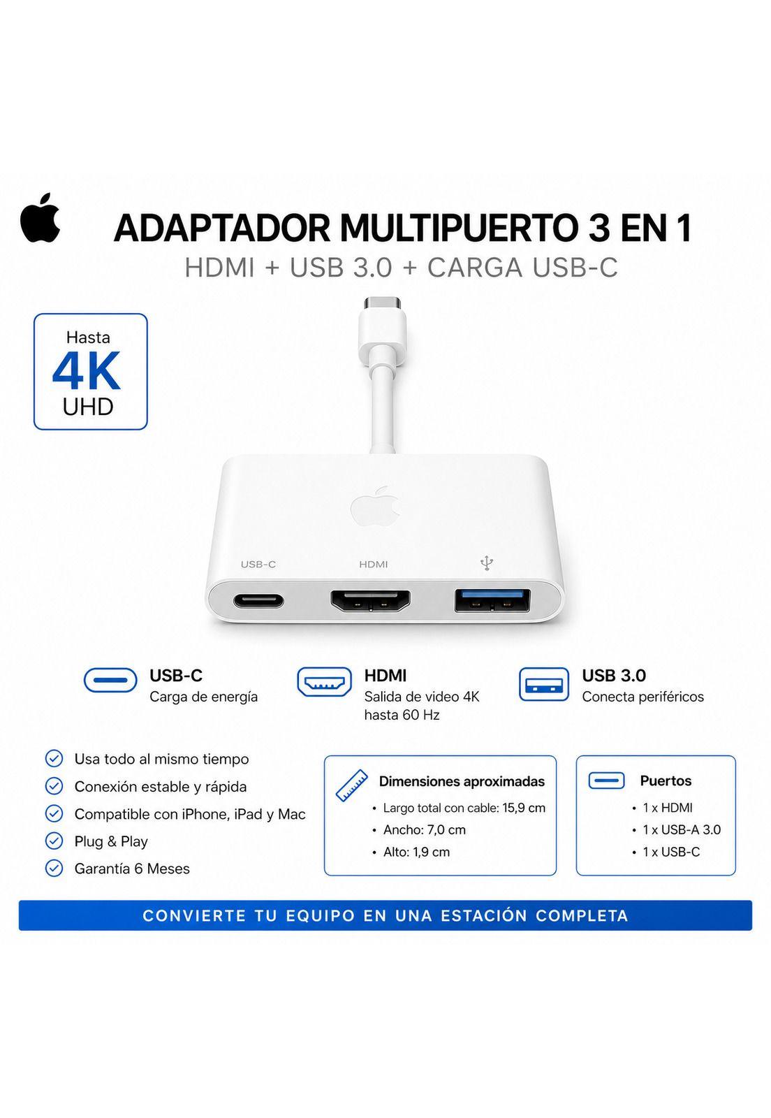Adaptador Apple USB-C a HDMI 4K Multipuerto AV Digital-6