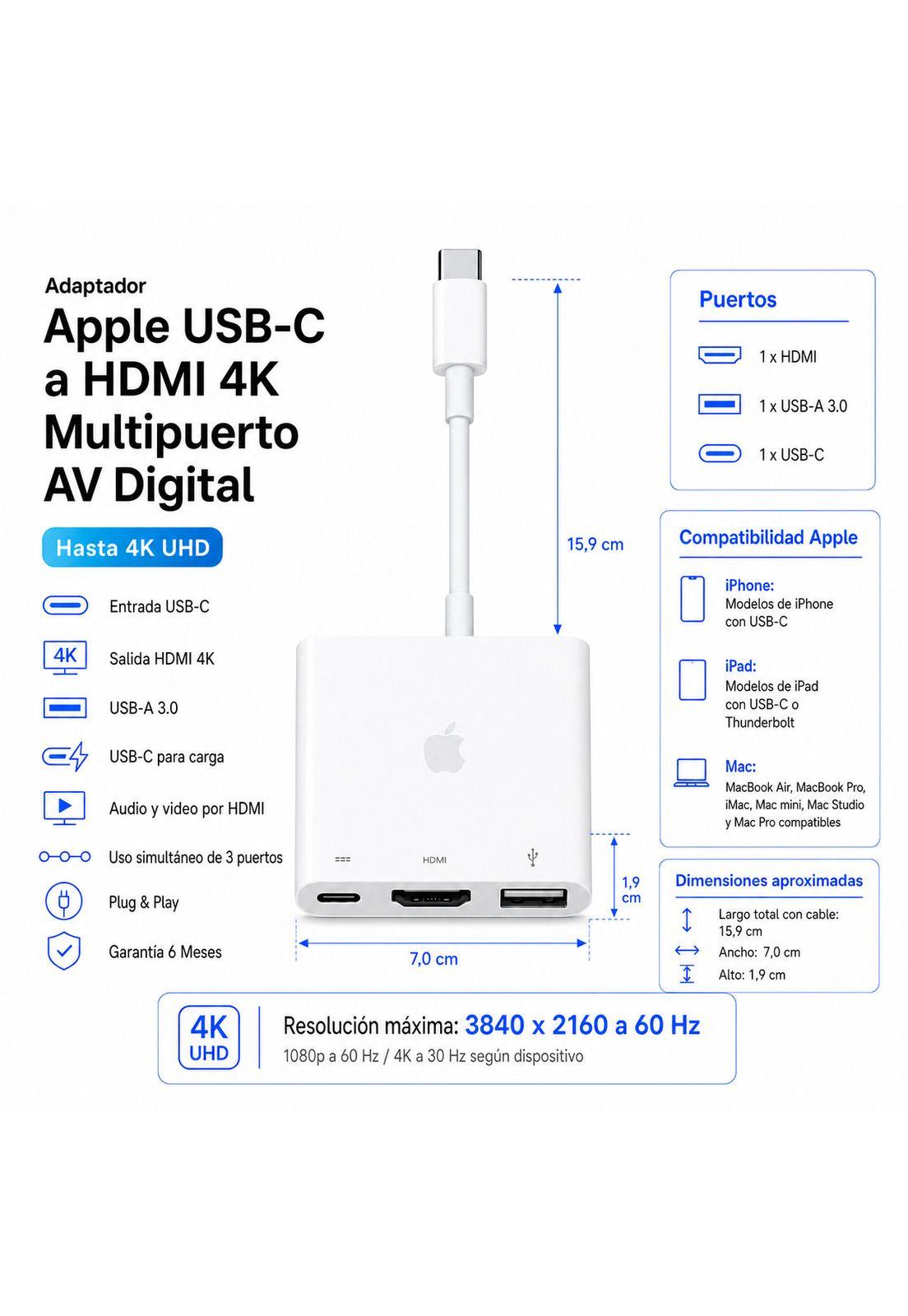 Adaptador Apple USB-C a HDMI 4K Multipuerto AV Digital-7