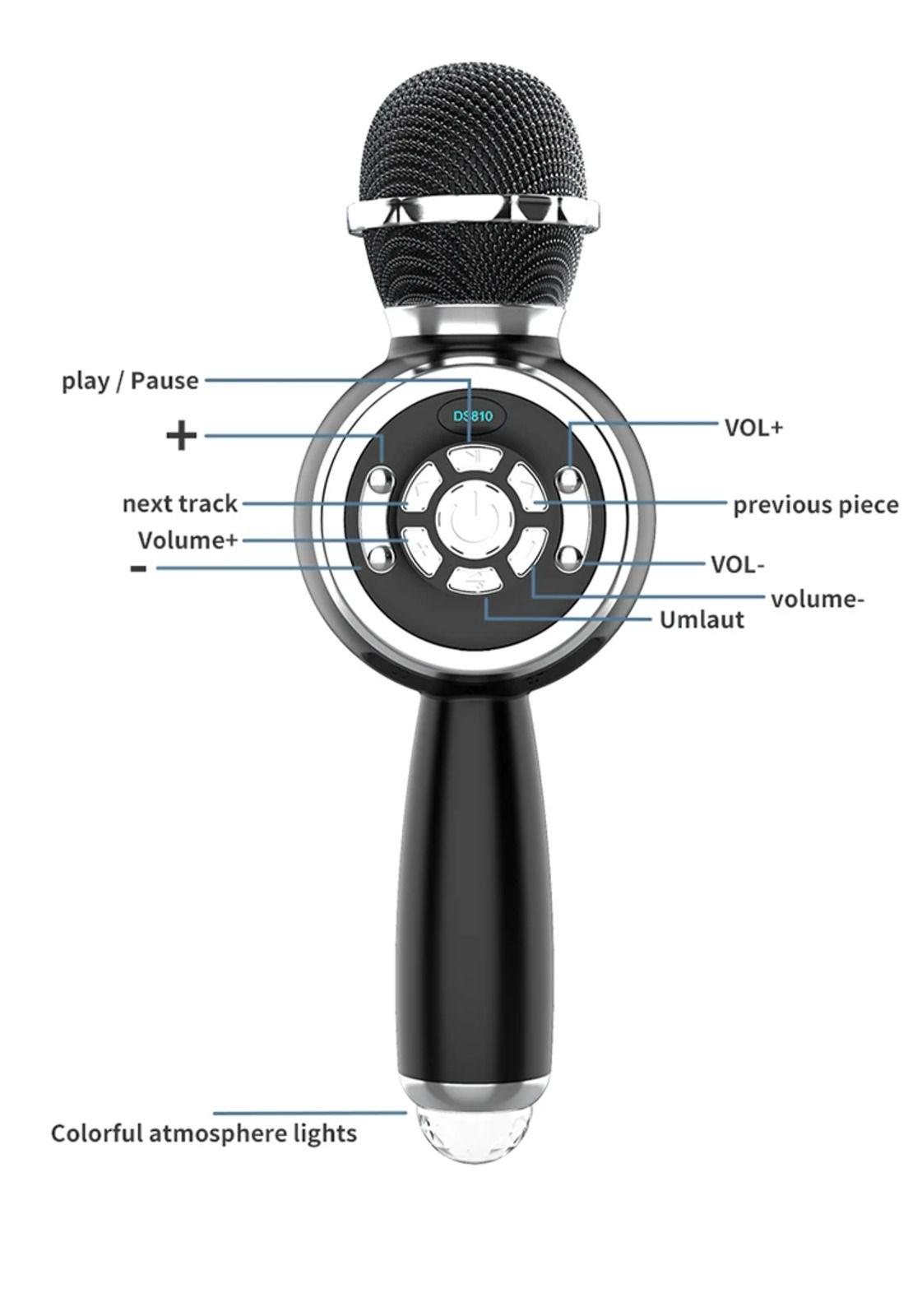 Micrófono Parlante Karaoke BT TWS con Luces Recargable Black-3