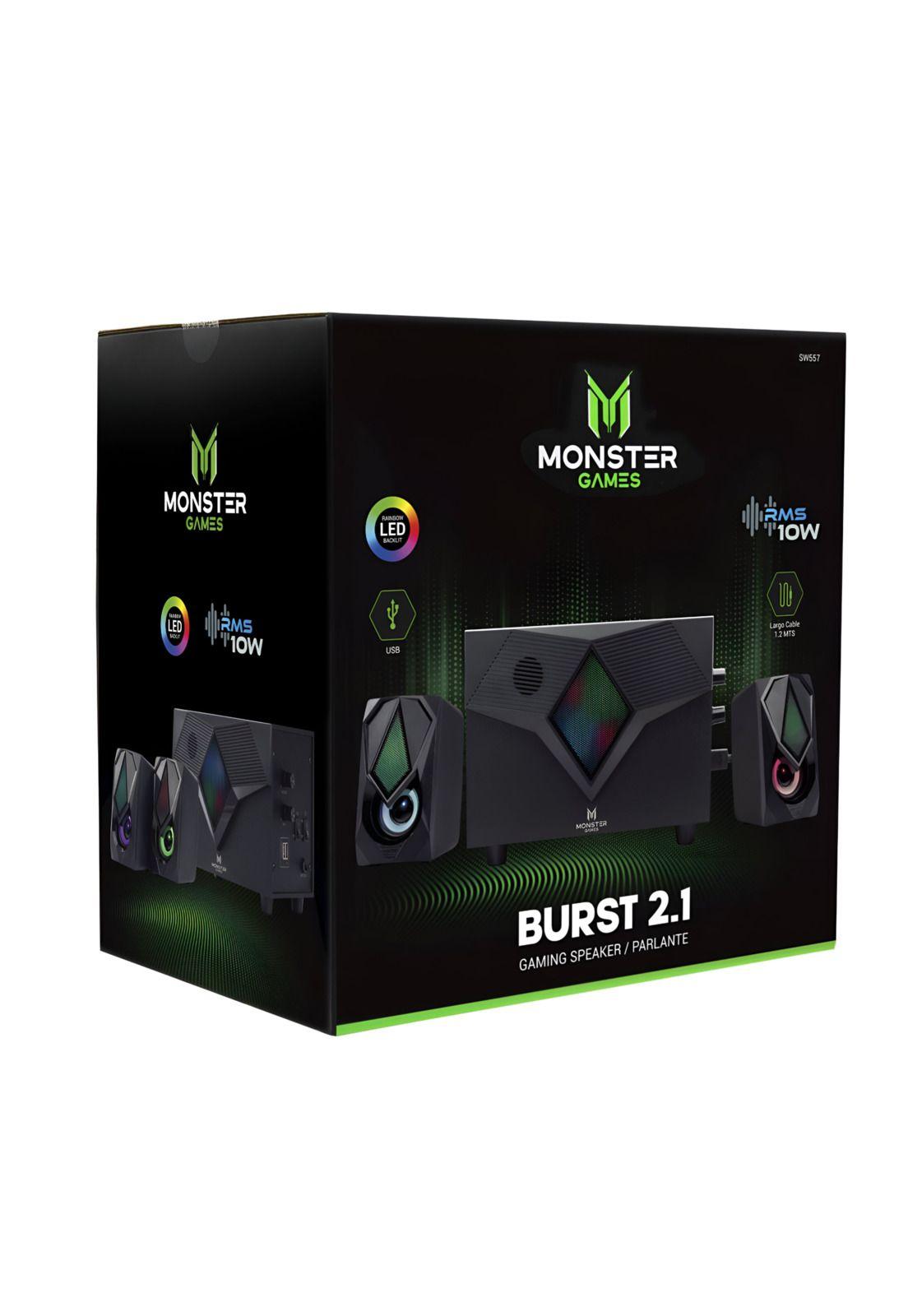 Subwoofer USB Monster 10W RMS Audio Stereo 2.1 RGB SW557-3